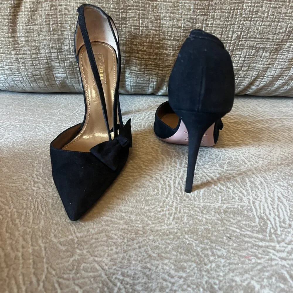 Aquazurra Suede Parisienne Bow Pump S6.5